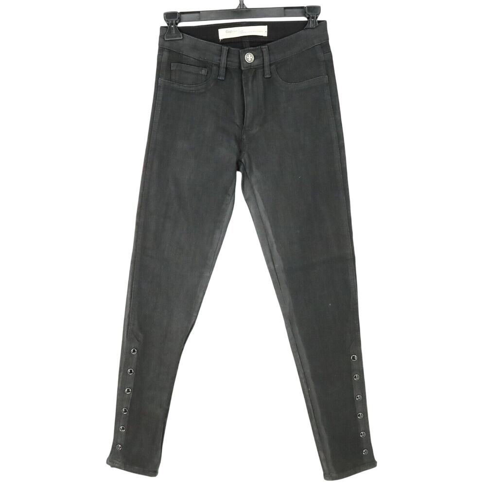 Gap 1969 Jeans Womens 2 Black Coated Denim Inner Cozy Leggings Waxed Snaps